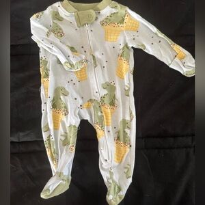 The Honest Company Green and Yellow Dinosaur Footie